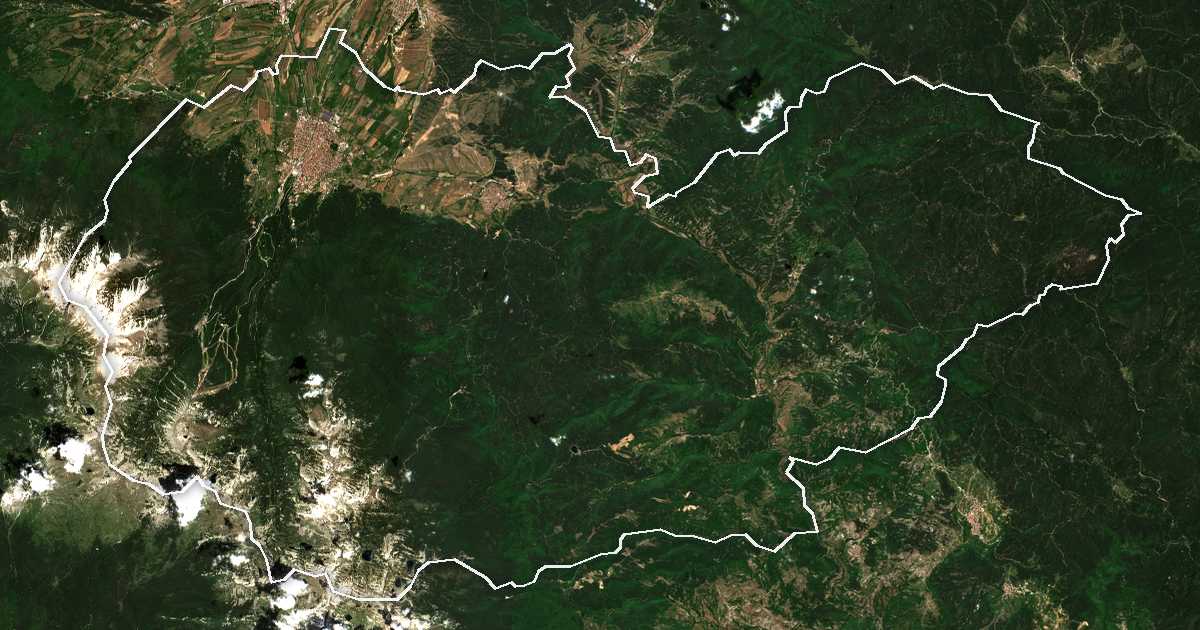 Image satellite avec la limite tracée: Bansko