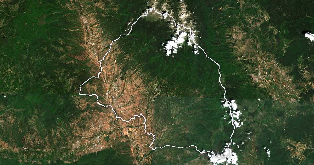 Image satellite avec la limite tracée: Sandanski