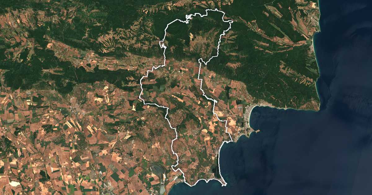 Image satellite avec la limite tracée: Pomorié