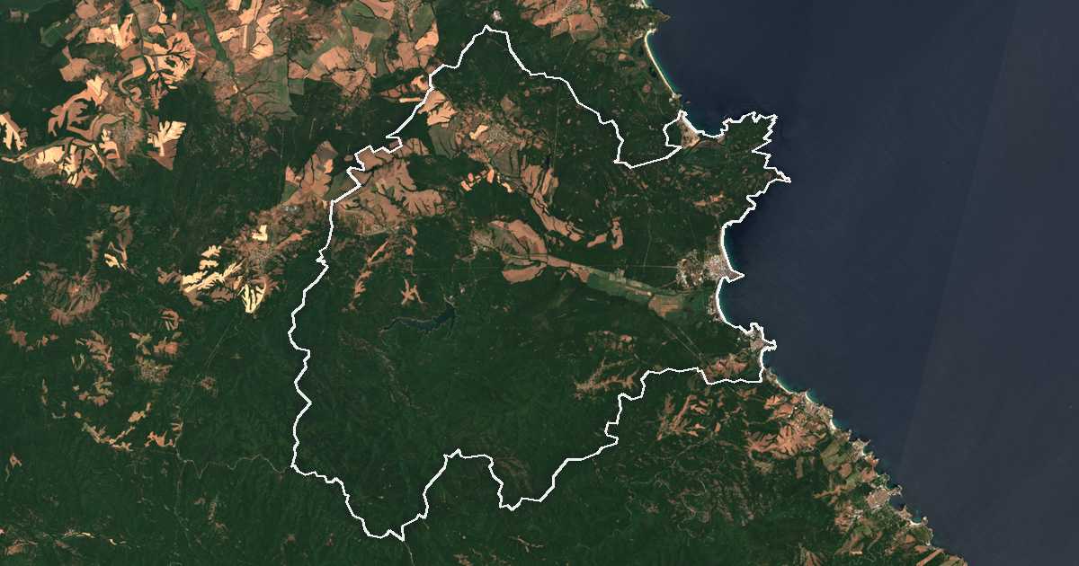 Image satellite avec la limite tracée: Primorsko