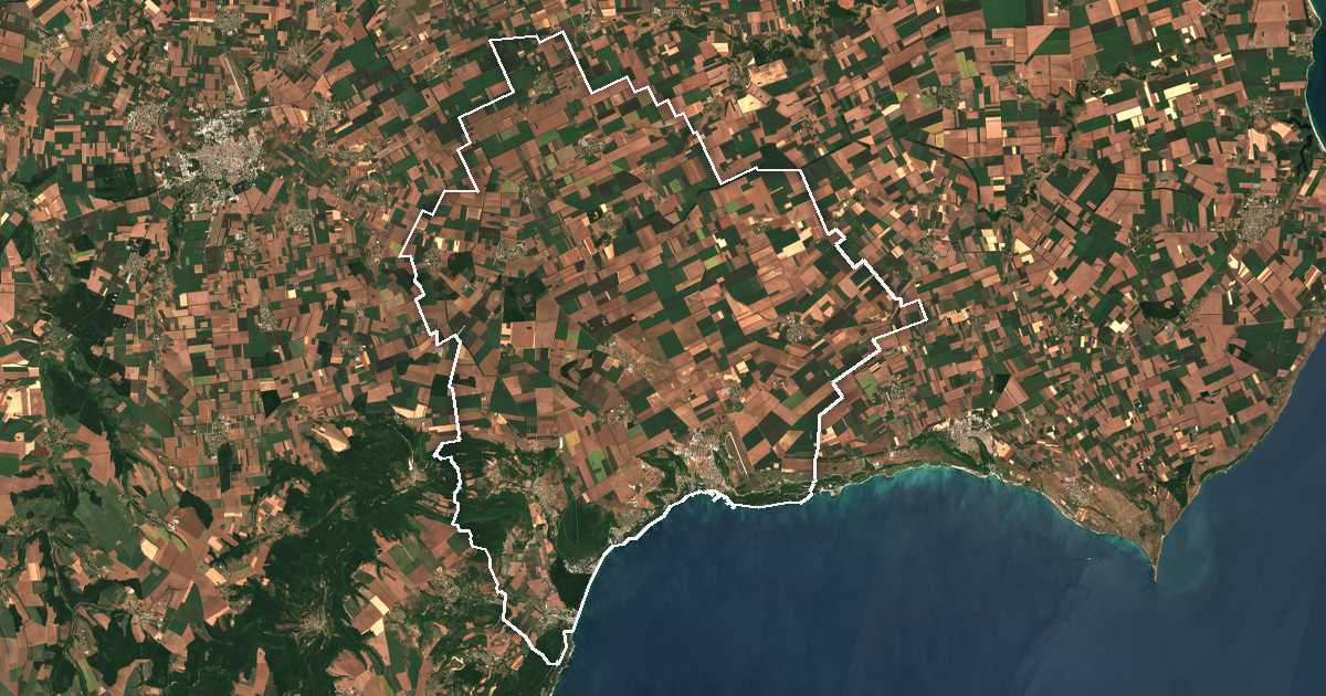Image satellite avec la limite tracée: Baltchik