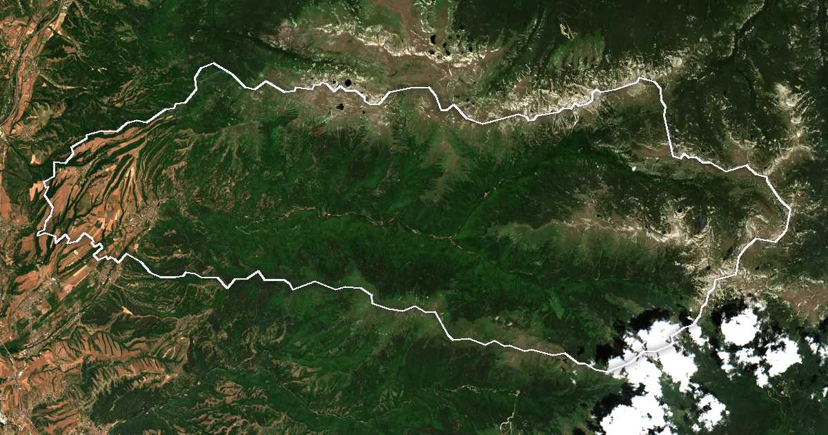Image satellite avec la limite tracée: Rila