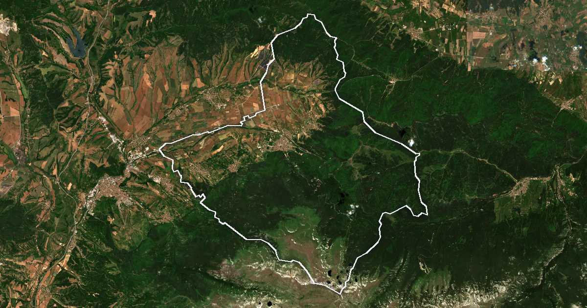 Image satellite avec la limite tracée: Sapareva banya
