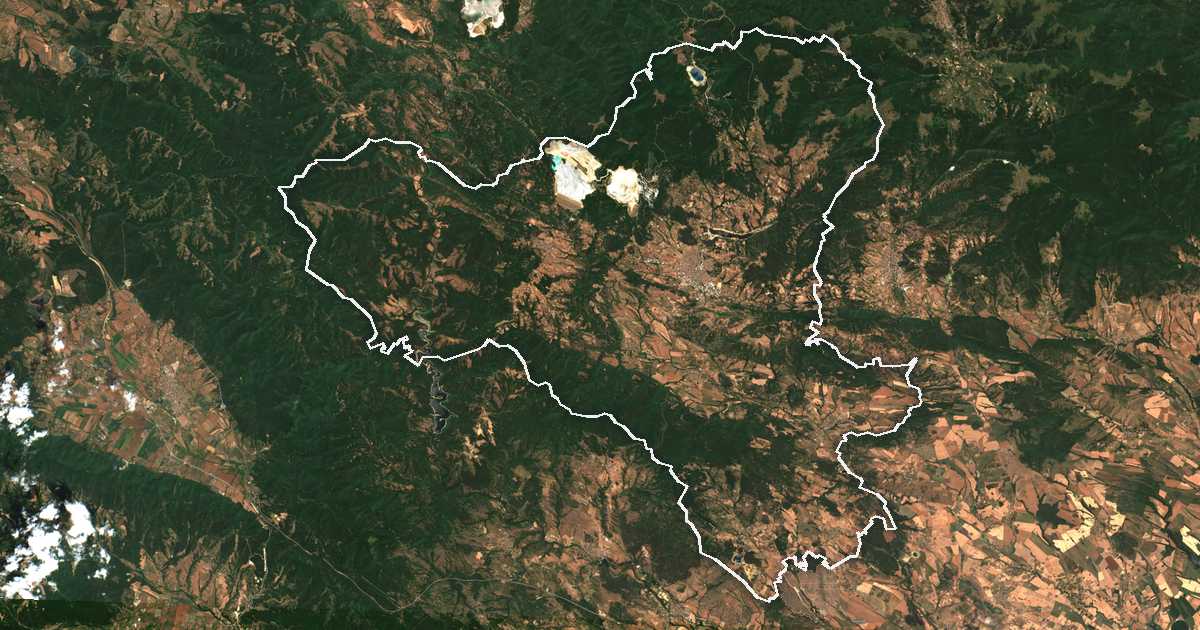 Image satellite avec la limite tracée: Panagyurichté