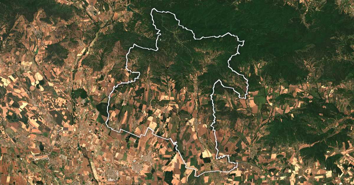 Image satellite avec la limite tracée: Brezovo