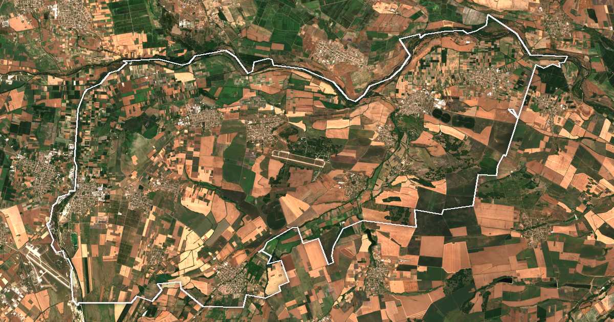Image satellite avec la limite tracée: Sadovo