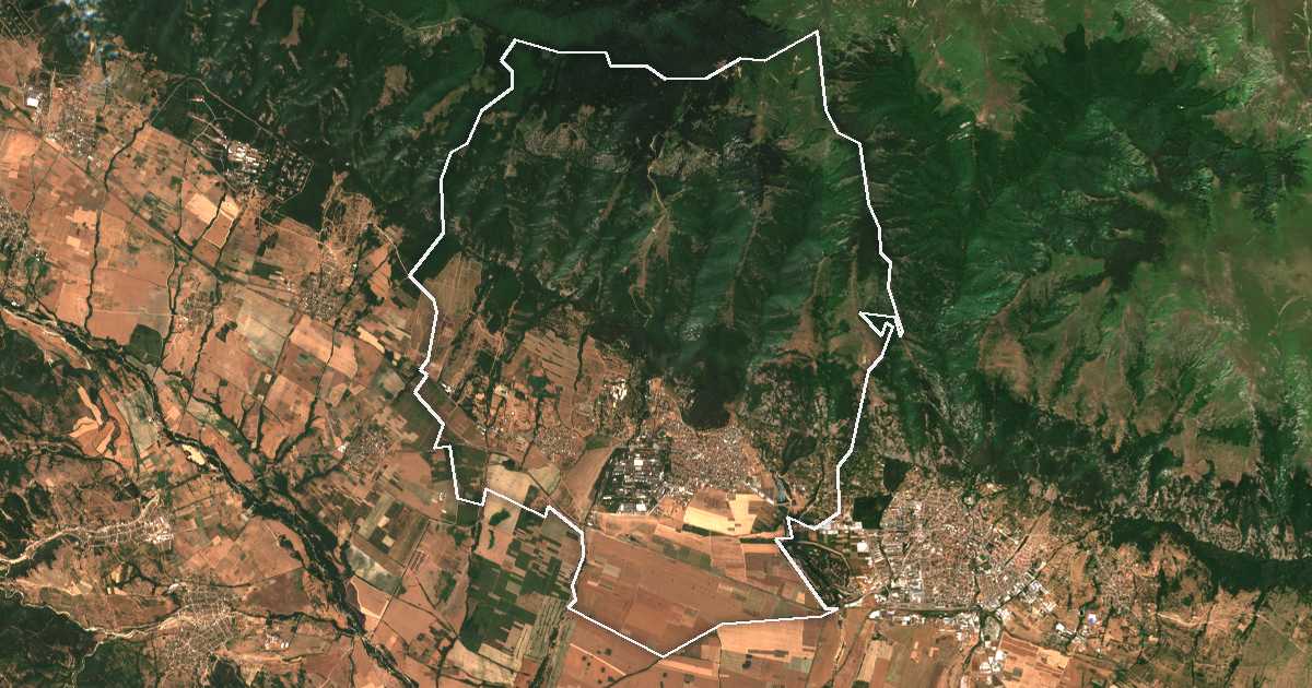 Image satellite avec la limite tracée: Sopot
