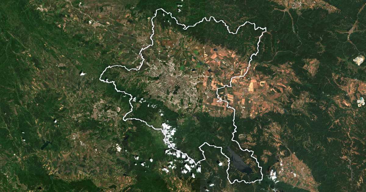 Image satellite avec la limite tracée: Sofia-ville