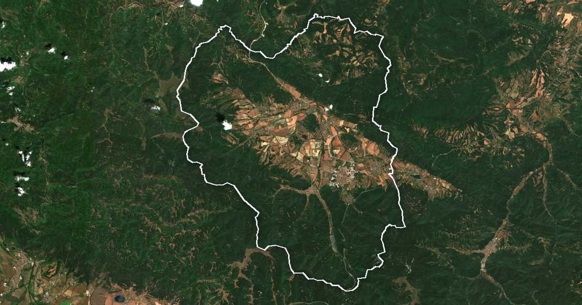 Image satellite avec la limite tracée: Botevgrad
