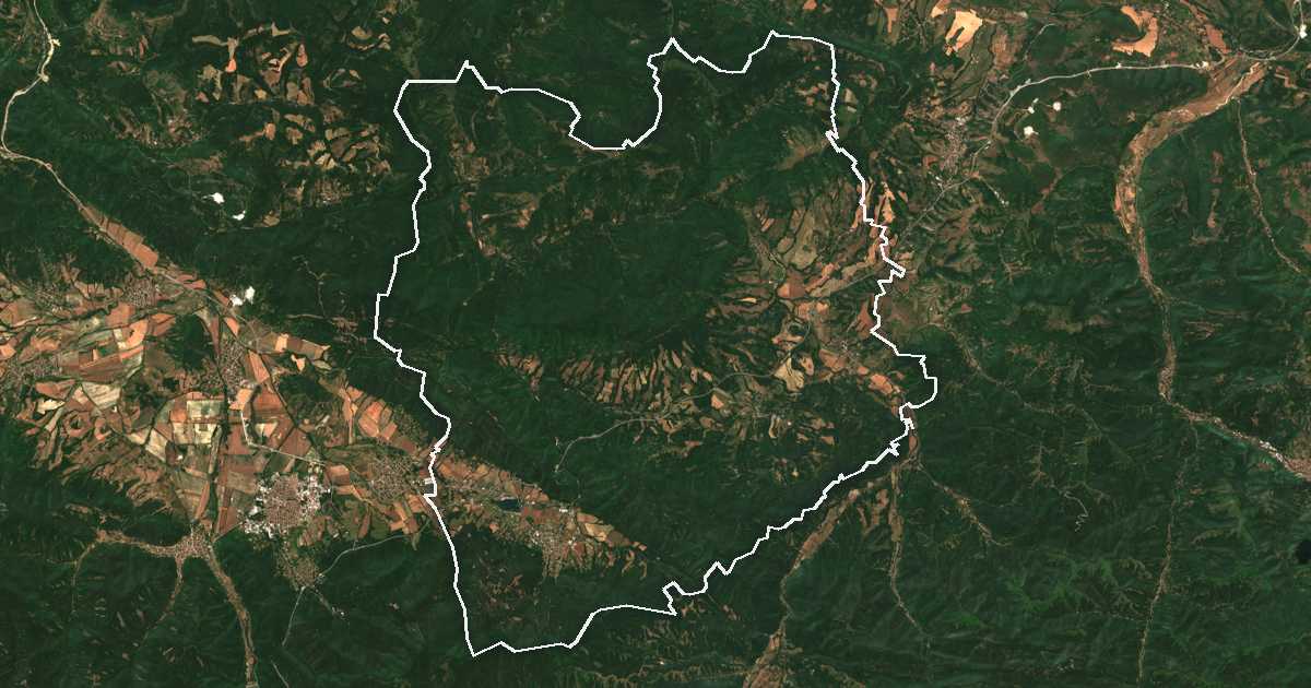 Image satellite avec la limite tracée: Pravets