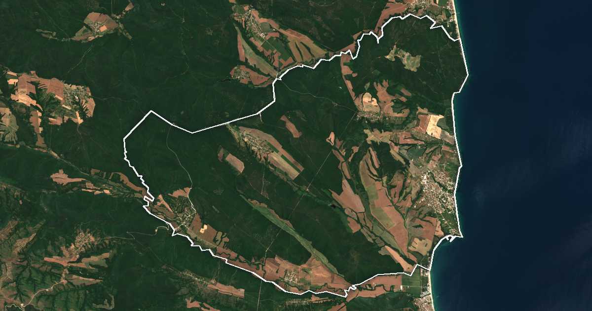 Image satellite avec la limite tracée: Byala