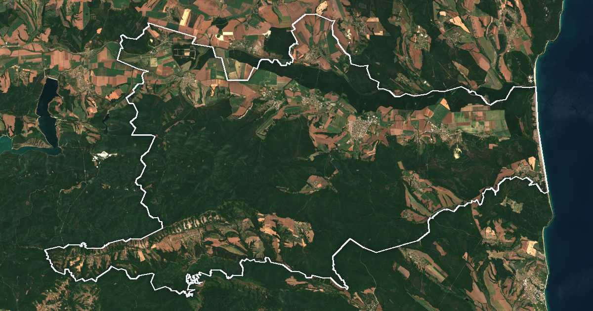 Image satellite avec la limite tracée: Dolni Tchiflik