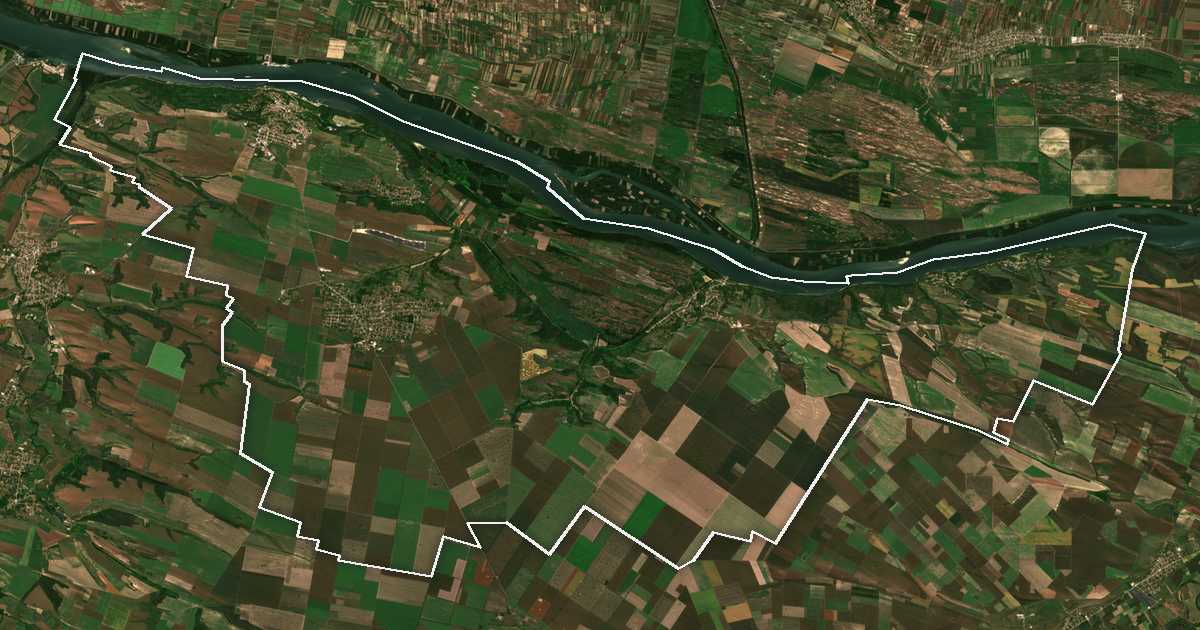 Image satellite avec la limite tracée: Oryahovo
