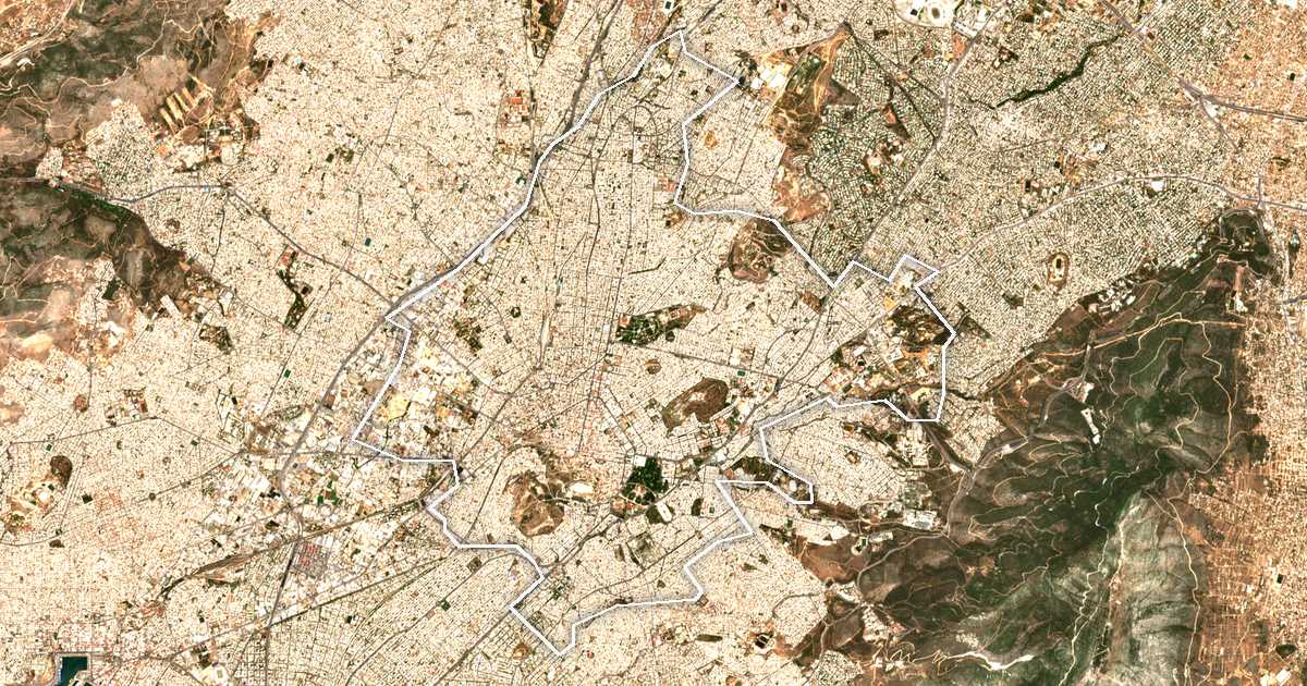 Image satellite avec la limite tracée: des Athéniens