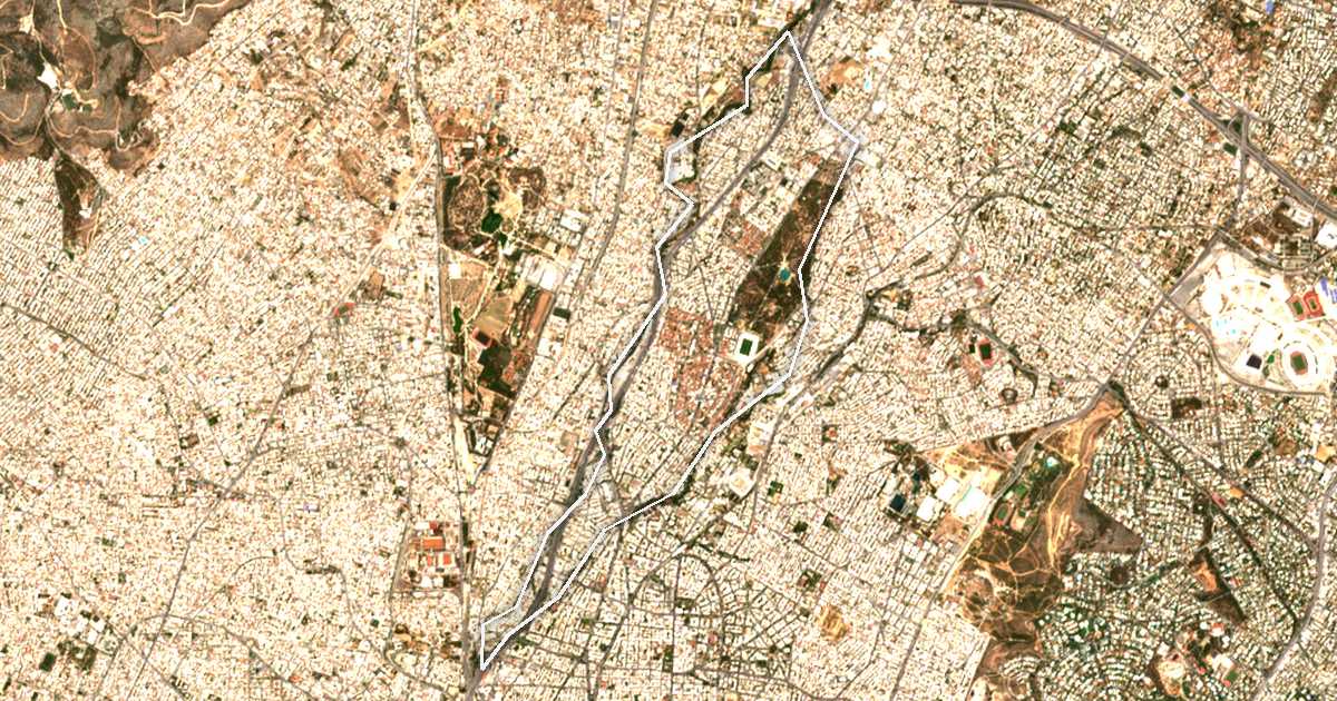 Image satellite avec la limite tracée: de Néa Filadélfia-Néa Chalkidóna