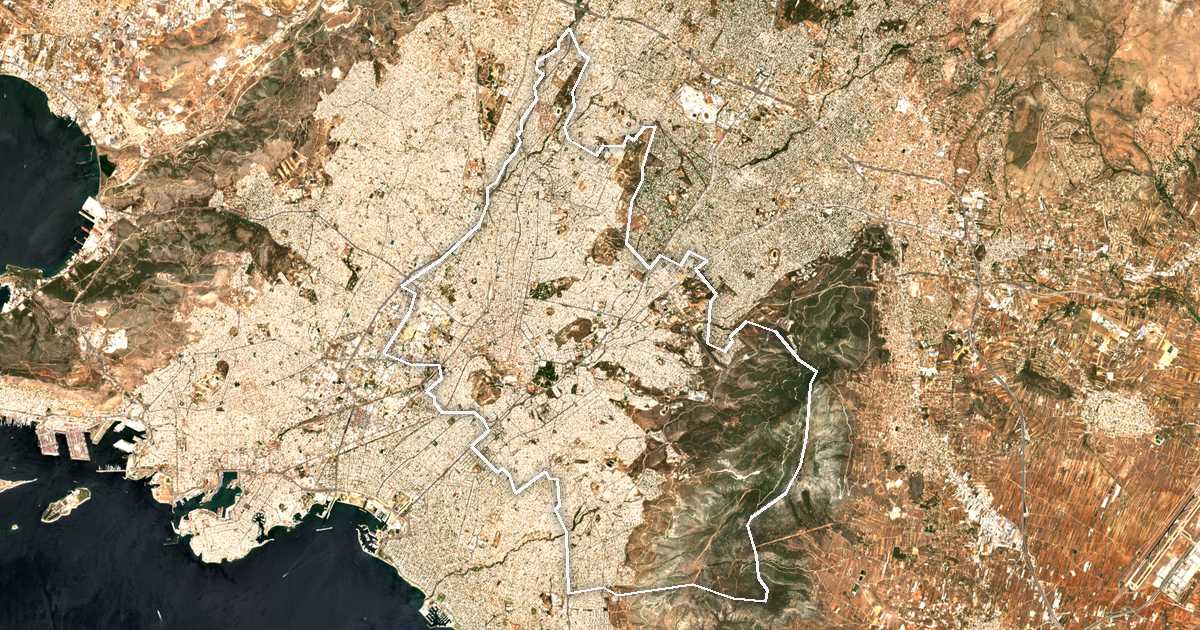 Image satellite avec la limite tracée: Athènes-Centre