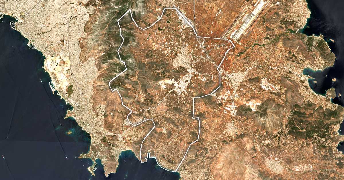 Image satellite avec la limite tracée: Koropí