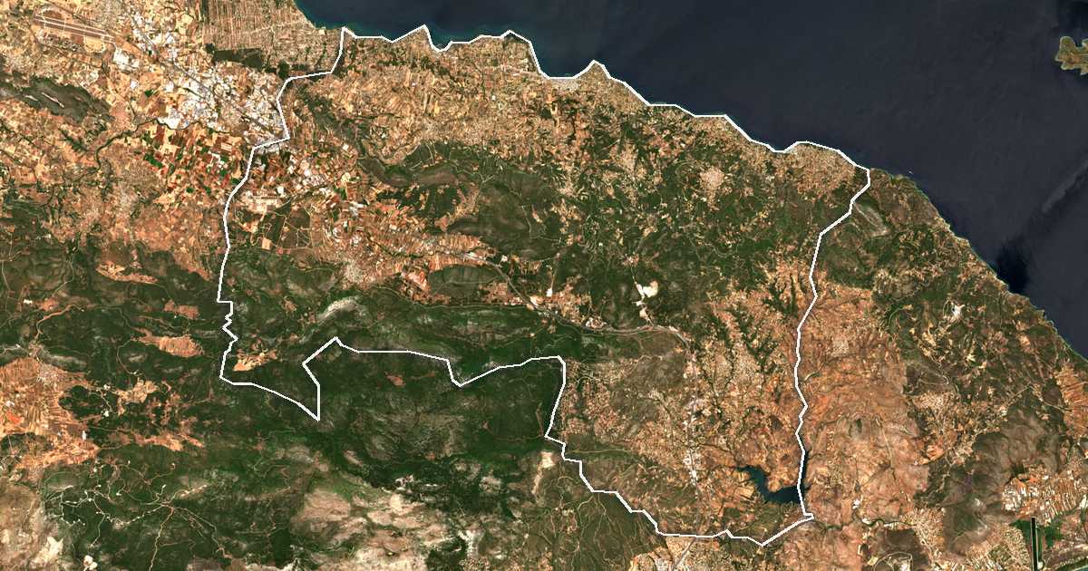 Image satellite avec la limite tracée: d'Oropós