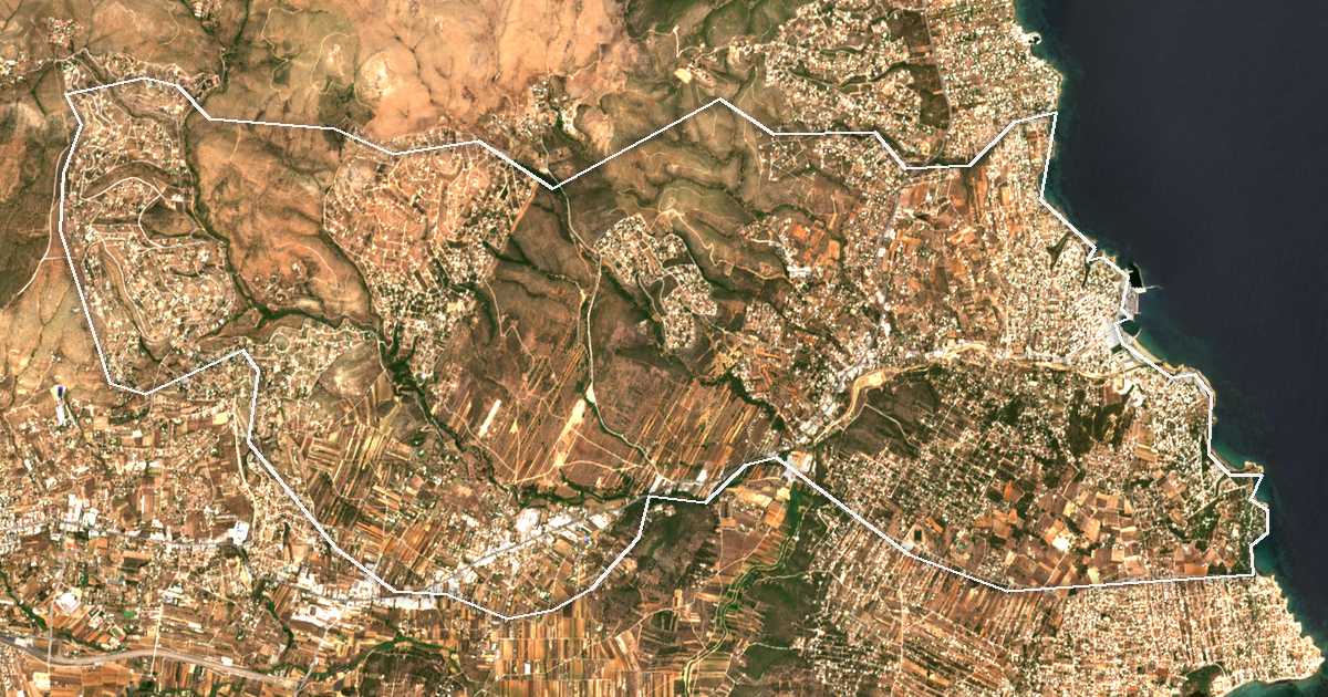 Image satellite avec la limite tracée: Rafína-Pikérmi