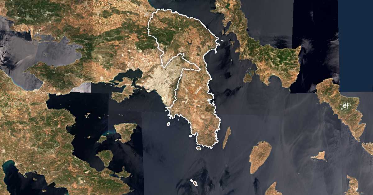 Image satellite avec la limite tracée: Attique de l'Est