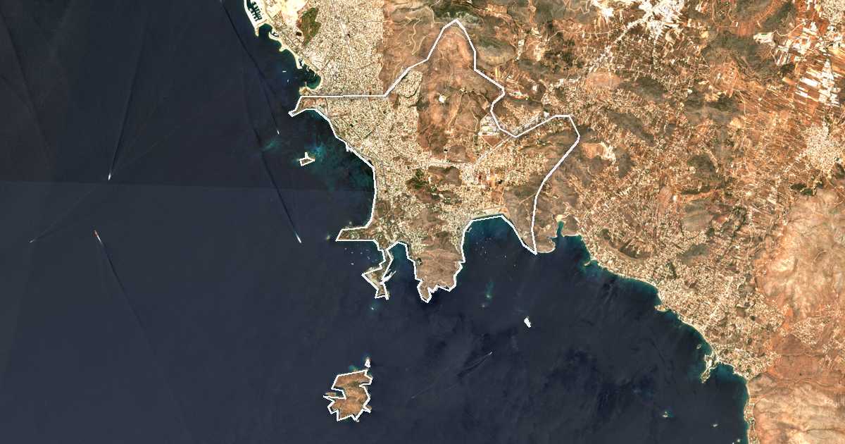 Image satellite avec la limite tracée: Vári-Voúla-Vouliagméni