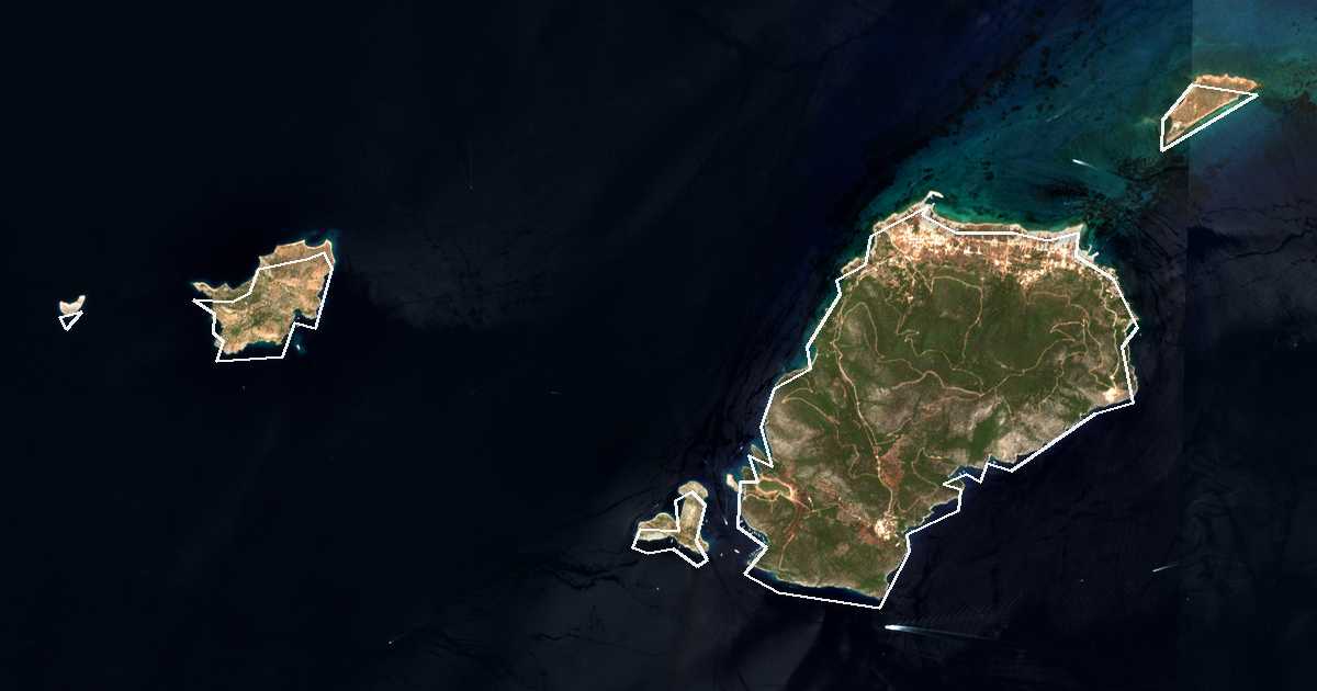 Image satellite avec la limite tracée: Angístri