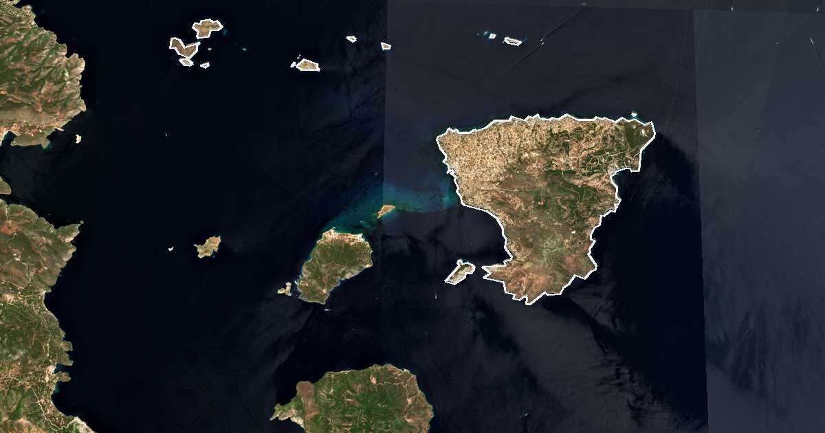 Image satellite avec la limite tracée: d'Égine