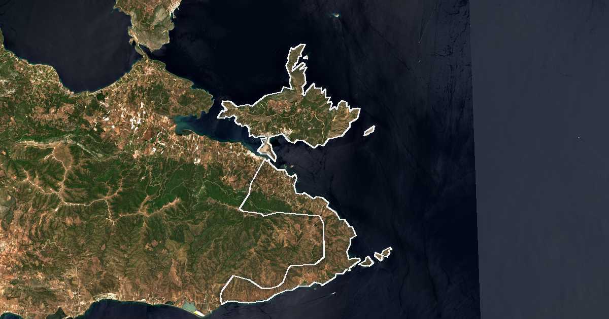 Image satellite avec la limite tracée: Poros