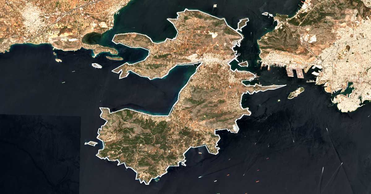 Image satellite avec la limite tracée: de Salamine