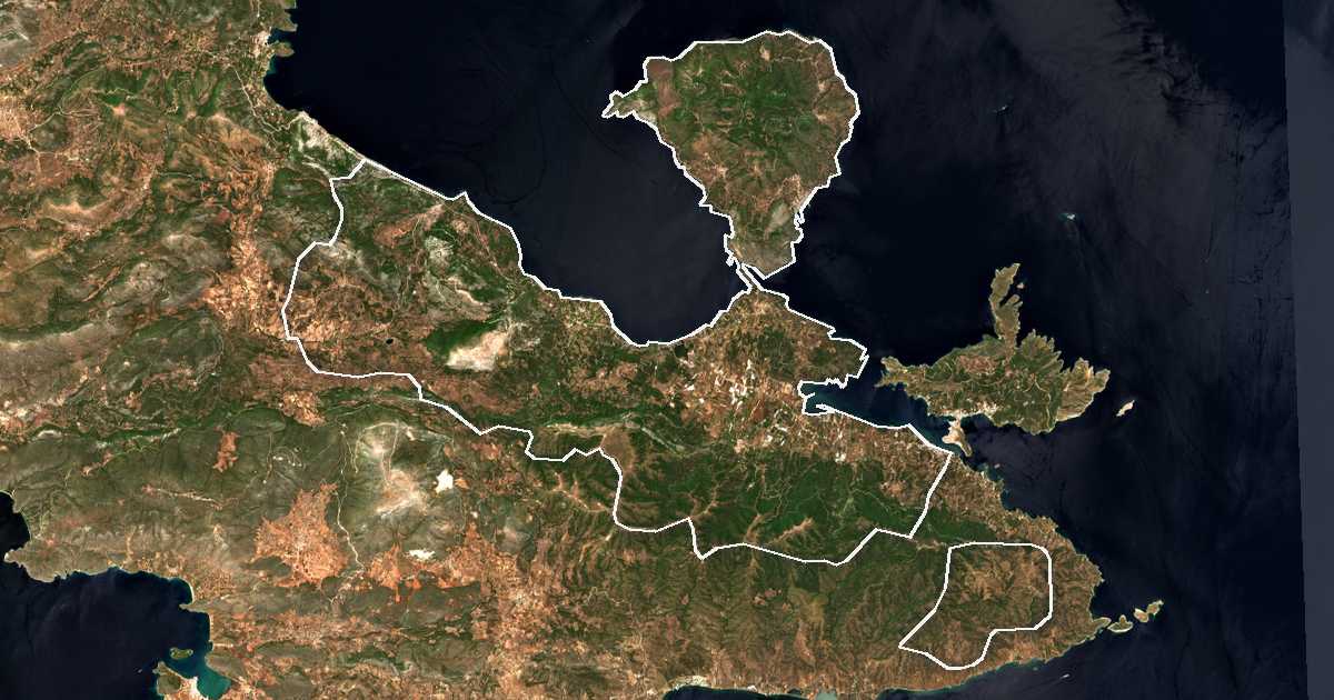 Image satellite avec la limite tracée: Trézénie