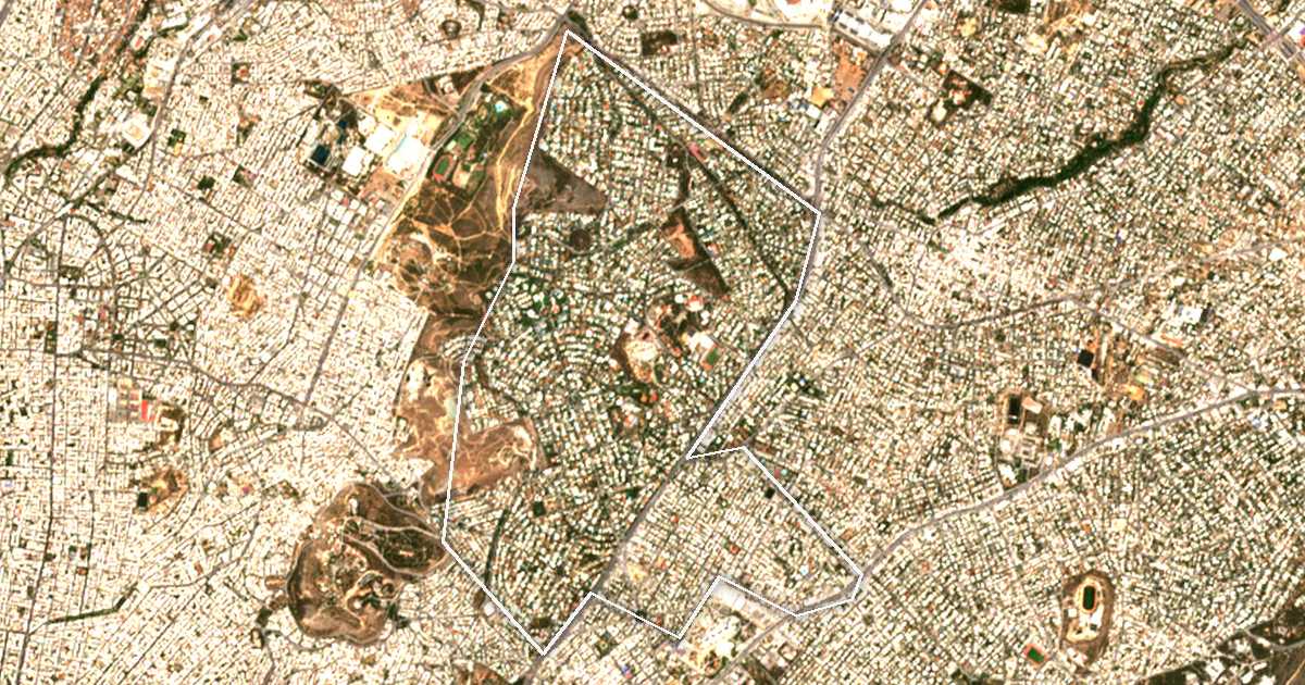Image satellite avec la limite tracée: Filothéi-Psychikó