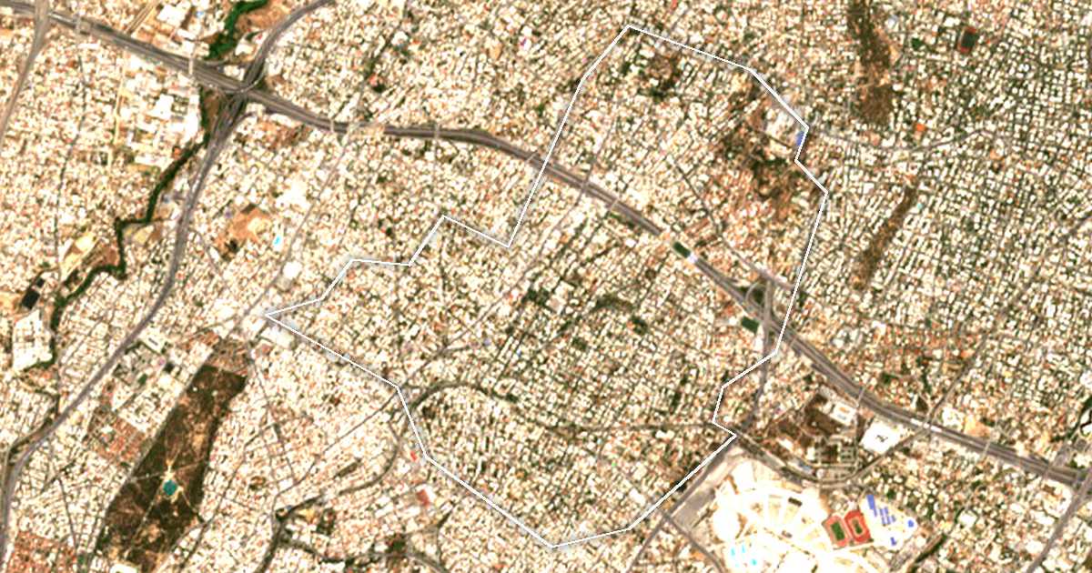 Image satellite avec la limite tracée: Héraklion