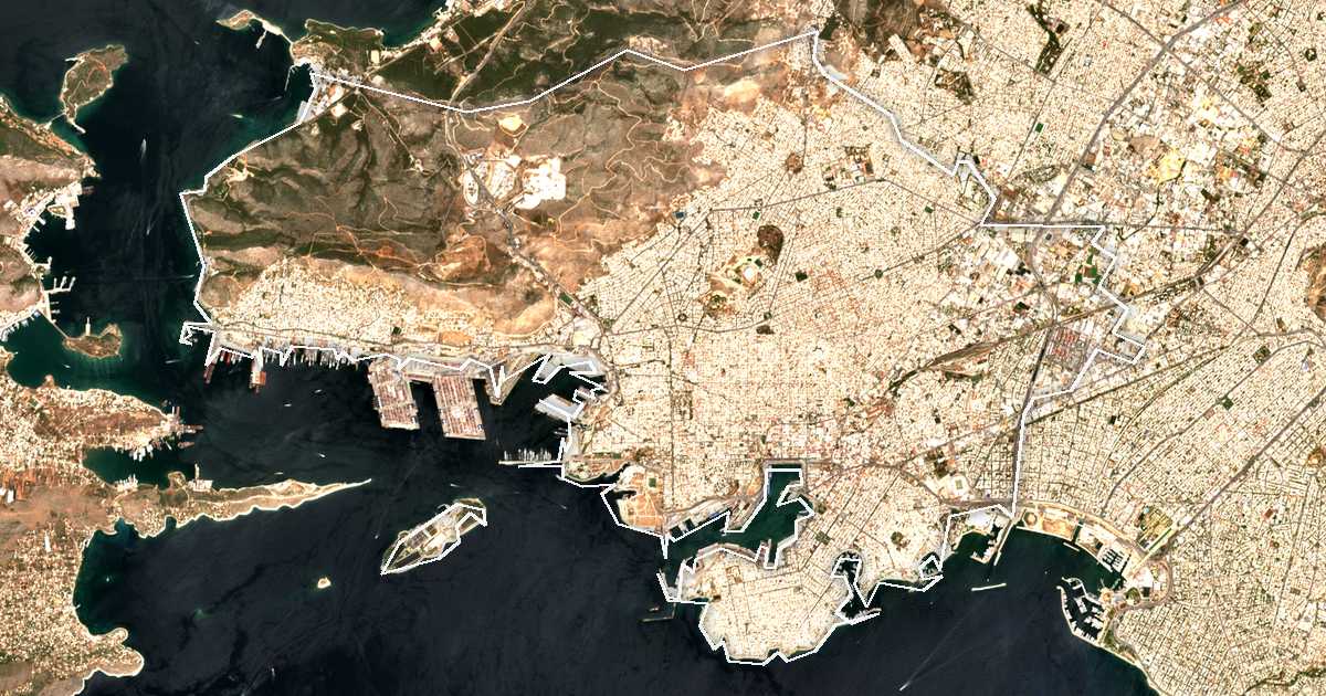 Image satellite avec la limite tracée: Le Pirée