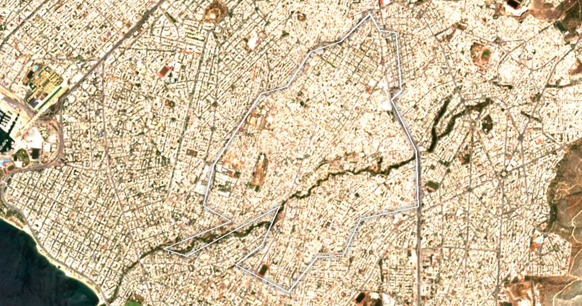 Image satellite avec la limite tracée: Ágios Dimítrios