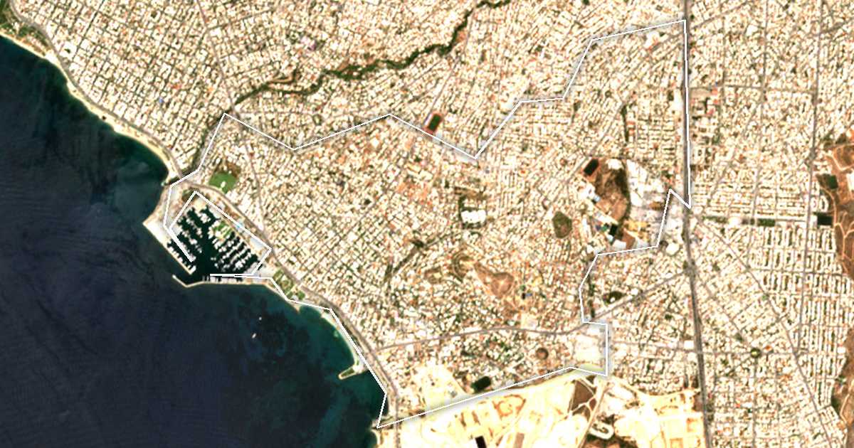 Image satellite avec la limite tracée: Álimos