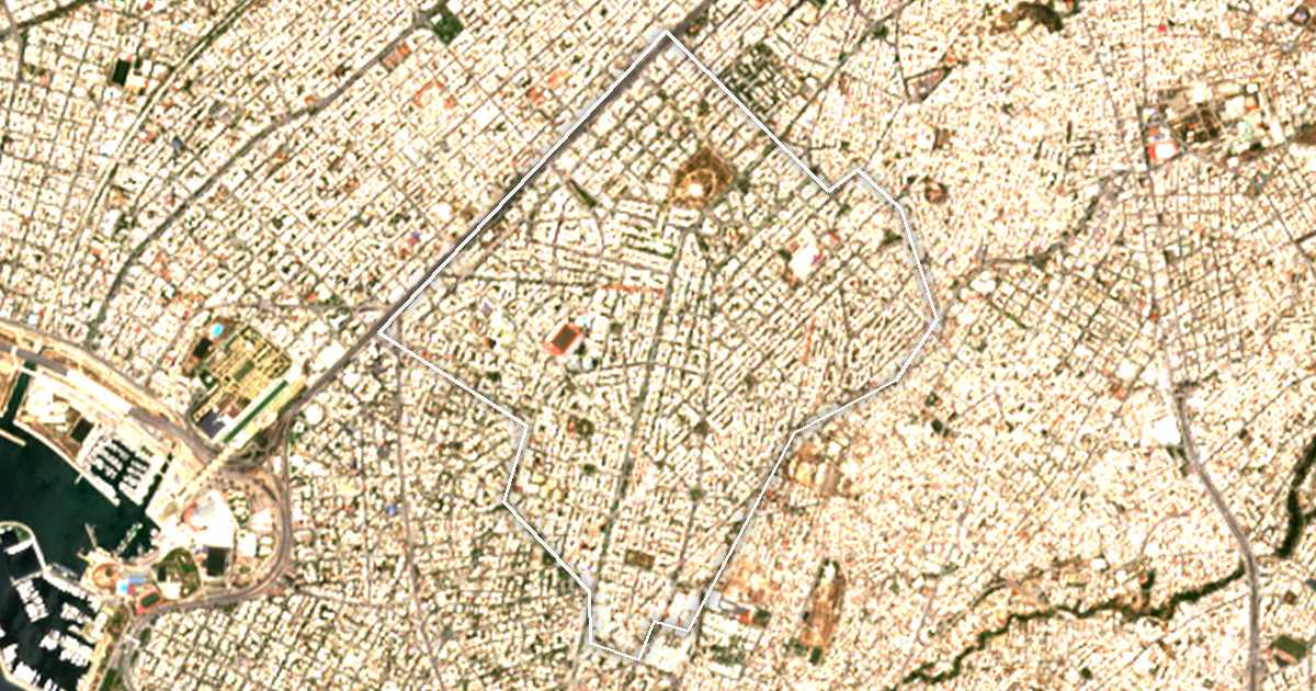 Image satellite avec la limite tracée: Néa Smýrni