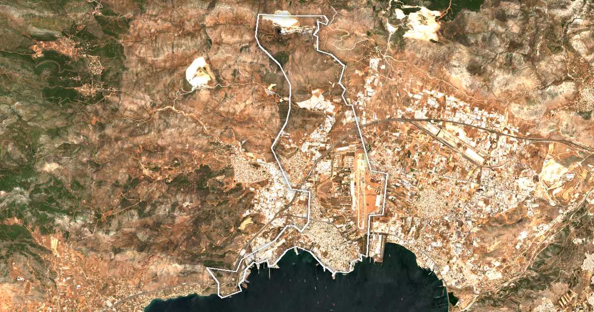 Image satellite avec la limite tracée: d'Éleusis
