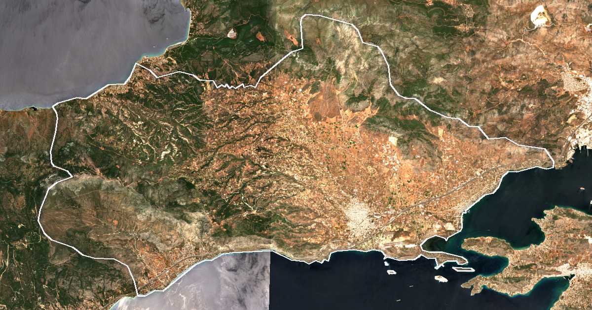 Image satellite avec la limite tracée: des Mégariens