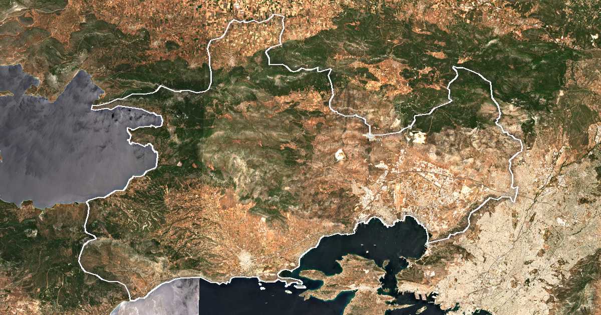 Image satellite avec la limite tracée: Attique de l'Ouest