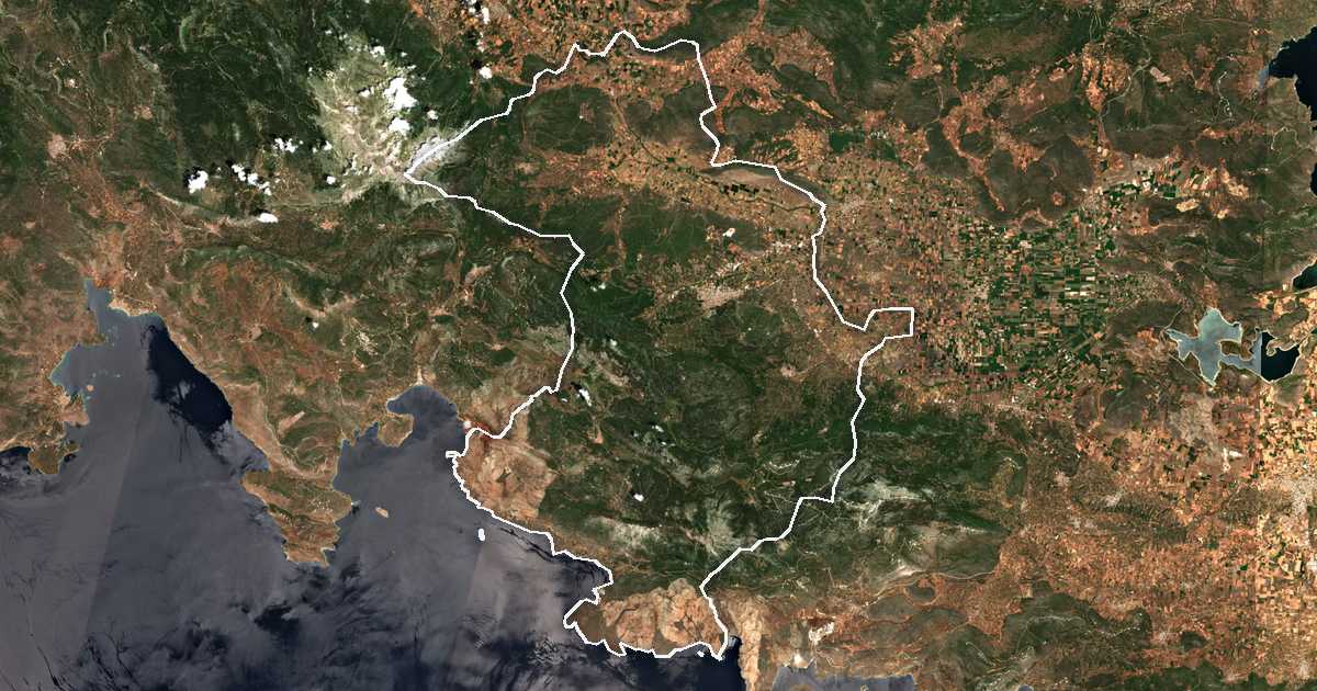 Image satellite avec la limite tracée: des Lébadéens