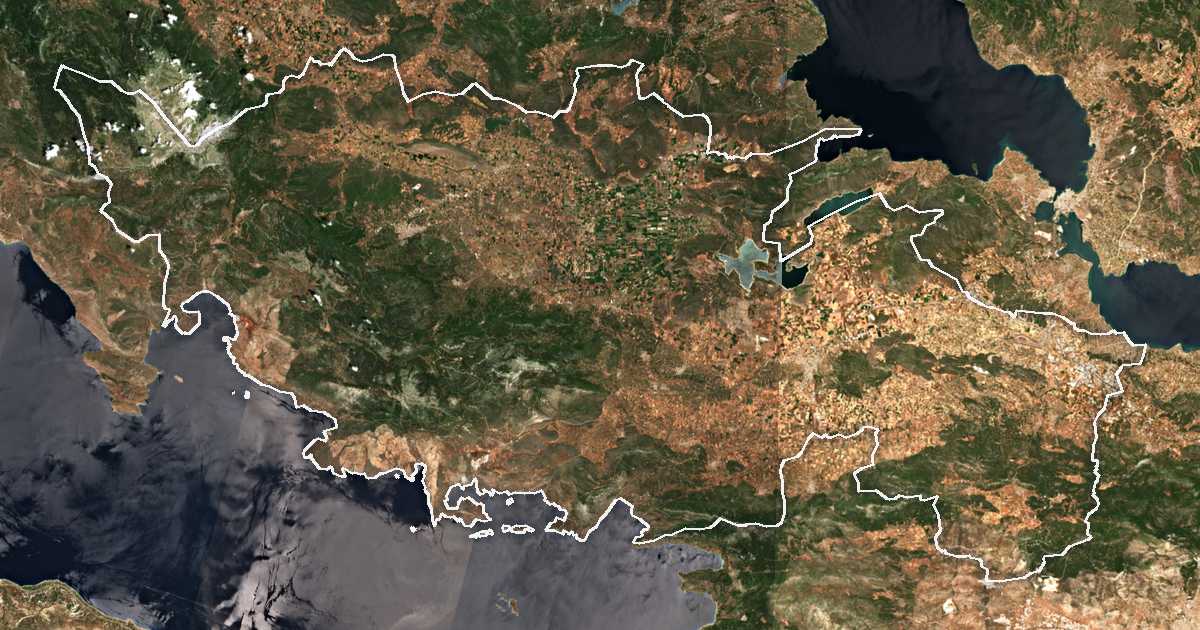 Image satellite avec la limite tracée: Béotie