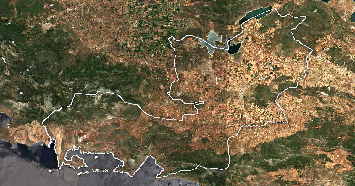 Image satellite avec la limite tracée: des Thébains