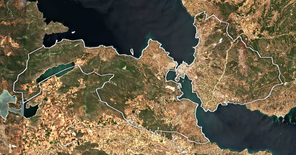 Image satellite avec la limite tracée: des Chalcidiens