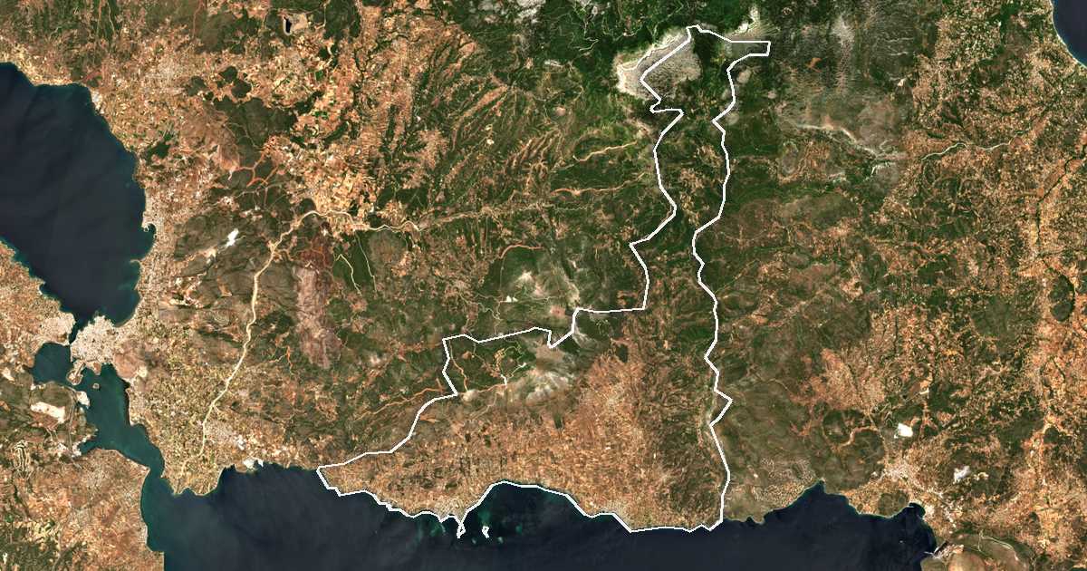 Image satellite avec la limite tracée: Érétrie