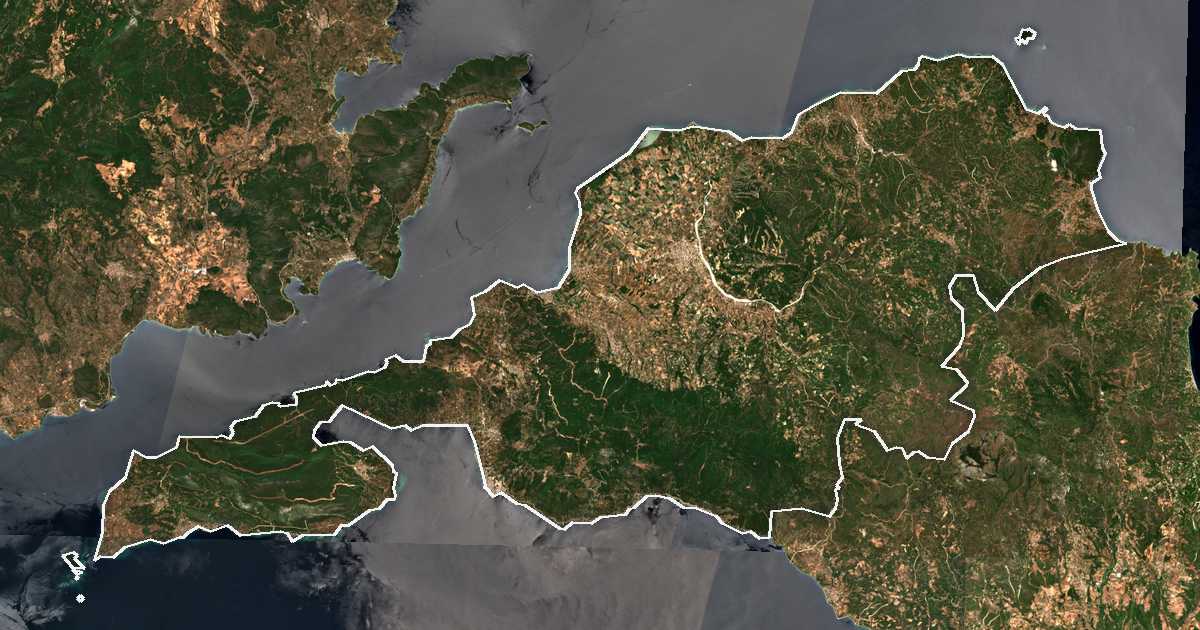 Image satellite avec la limite tracée: Histiée-Edipsós