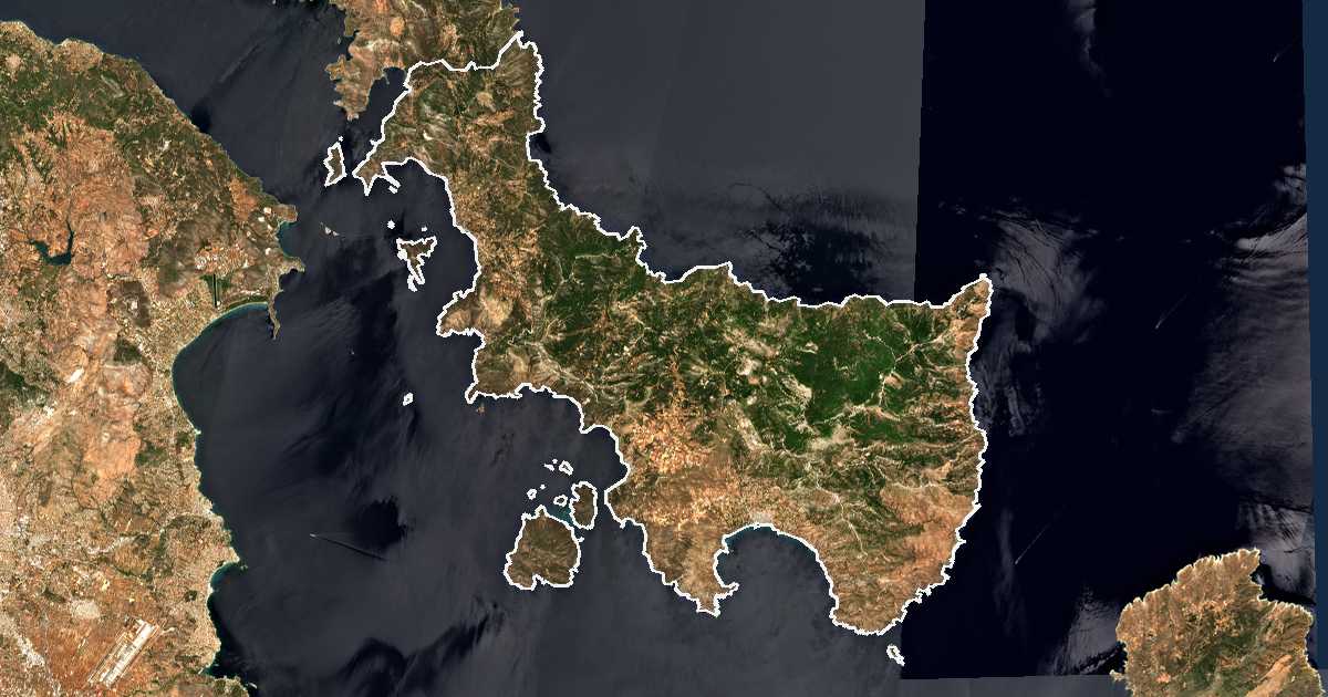 Image satellite avec la limite tracée: Carystos