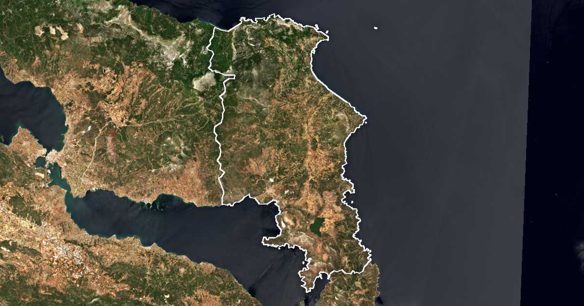 Image satellite avec la limite tracée: Kými-Alivéri