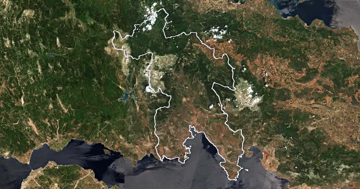 Image satellite avec la limite tracée: de Delphes