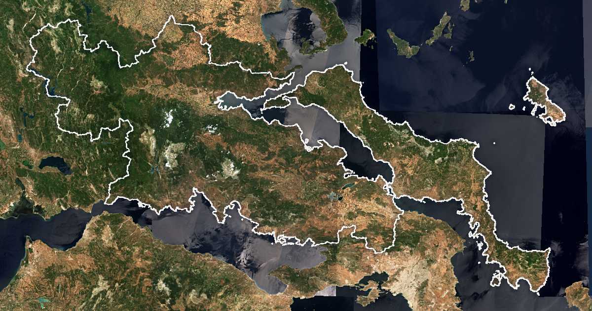 Image satellite avec la limite tracée: Grèce-Centrale
