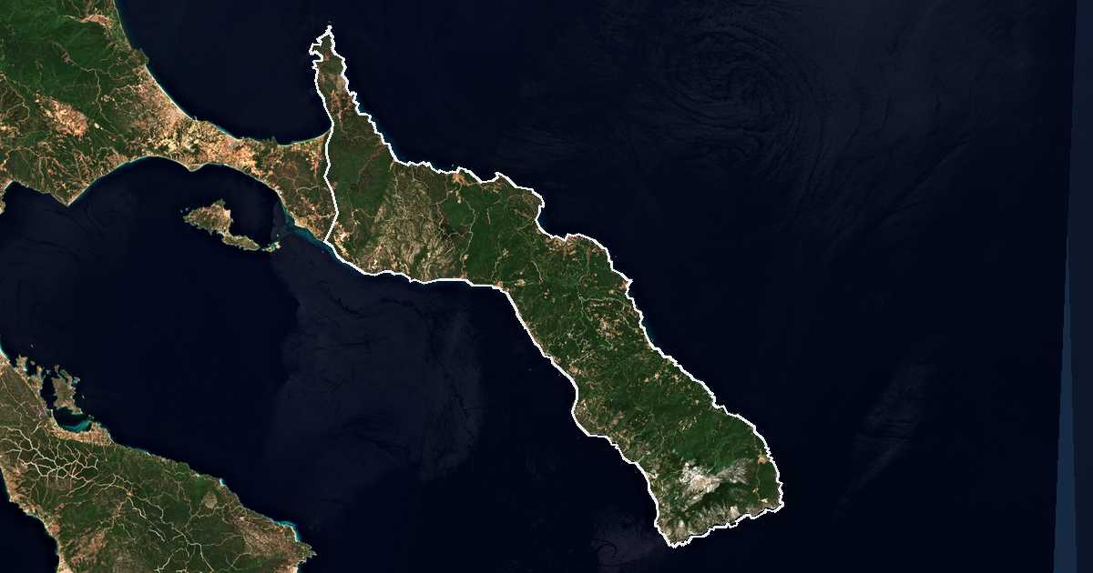 Image satellite avec la limite tracée: Mont Athos